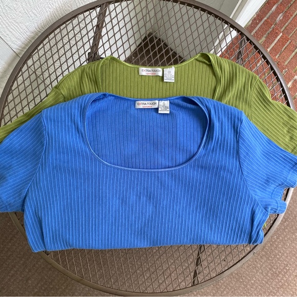 Extra Touch Tops - Extra Touch Women's Short Sleeve Ribbed Scoop Neck Top Size 3X Bundle (2)